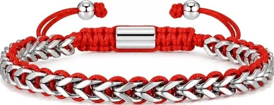 Sindre raudt armband i rustfritt stål og bomull