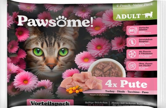 Pawsome Våtfôr Adult Cat Kalkun 4 X 85 G