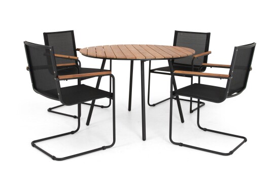 Selected Home Hönö & Resö spisegruppe Svart/svart med teak 4 lenestoler & bord 110 cm