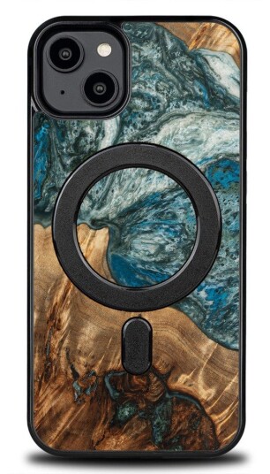 Medinis Ir Dervos Dėklas Iphone 15 Plus Magsafe Bewood Unique Planet Earth - Mėlynai Žalias