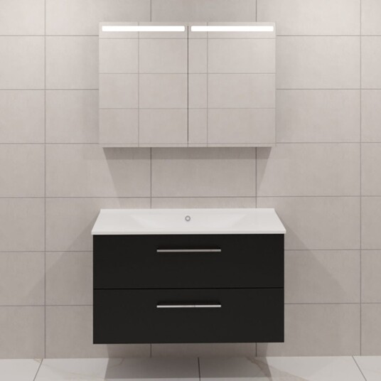 Dansani Mido+ Møbelpakke Servantskap med Servant Svart Struktur / 100cm Top Speilskap