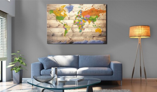 Tavle Map On Wood: Colourful Travels 90X60 Artgeist sp. z o. o.