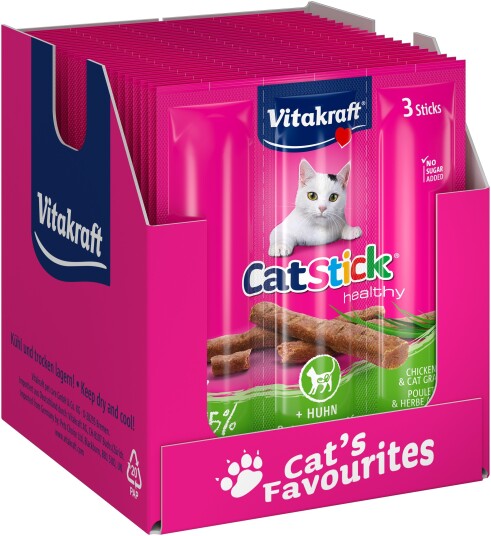 Vitakraft Cat Treats 20 X Cat Stick Chicken & Cat Grass X 3 Sticks 18G