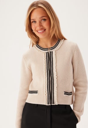Object Collectors Item Objperla Ls Re Knit Cardigan White Sand Detail:sky Captain L