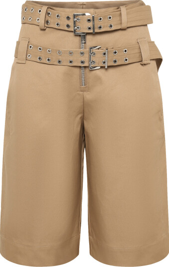 GANNI Bonded Cotton Belt Shorts Beige 36