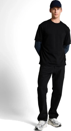 Tom Tailor Relaxed Rib Sleeve T Shirt   Black   M
