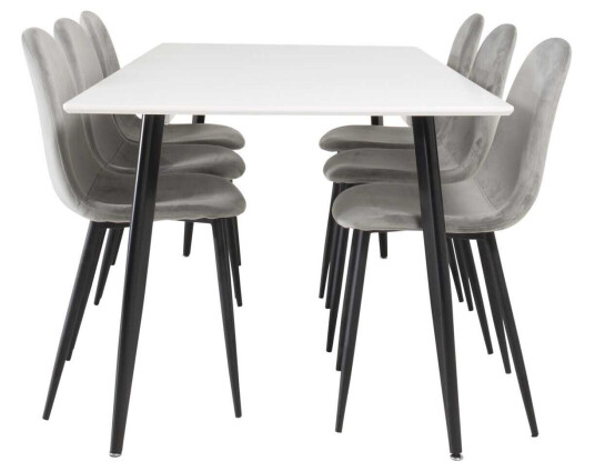 Venture Design Polar & Polar spisegruppe Hvit/grå 6 st stoler & bord 180 x 90 cm