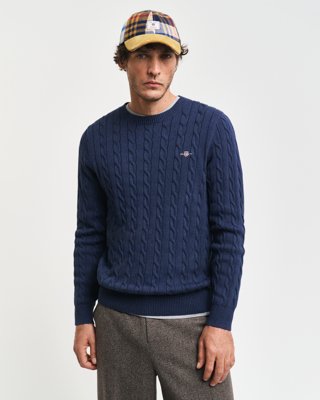 Kabelstrikket genser i bomull med rund hals DK JEANSBLUE MELANGE XL Kabelstrikket genser i bomull med rund hals DK JEANSBLUE MELANGE XL
