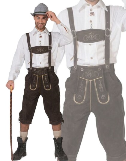 Autentisk Brun Svart Lederhosen i 100% Kvalitetskinn XXLarge