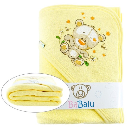 Badehåndklær for barn med navn og bamse gul