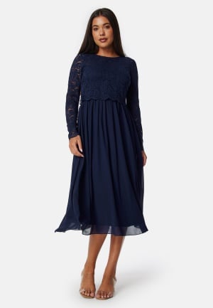 Bubbleroom Occasion Lace Long Sleeve Midi Dress Dark blue 40 Bubbleroom Occasion Lace Long Sleeve Midi Dress Dark blue 40