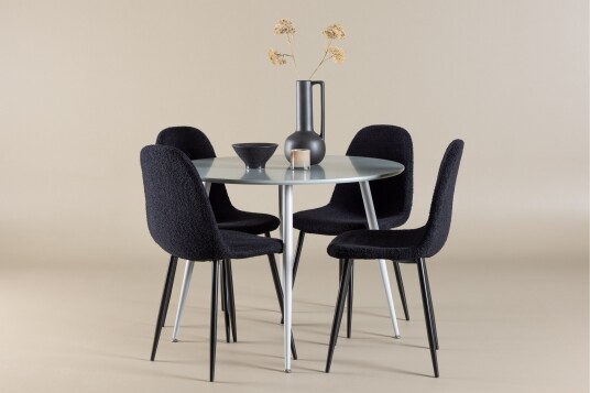Venture Home Plaza Spisegruppe 100 cm Rund med 4 Polar stoler Grå/Sort