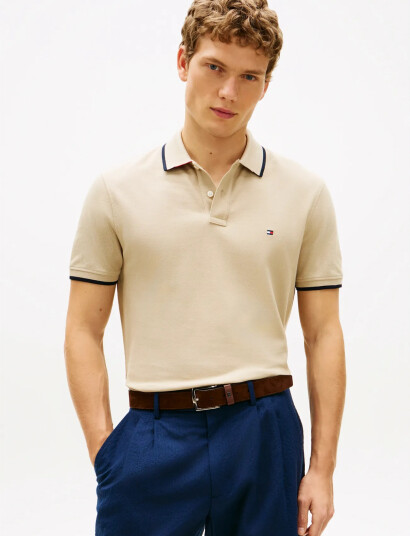 Tommy Hilfiger Pique Undercollar Reg Polo Beige L