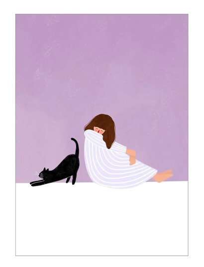 Poster & Frame Bea Muller   Girl And Cat   Purple   30X40CM