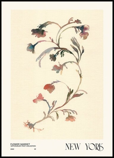Watercolor print collection. Flower market   New York Plakat / 40x50cm