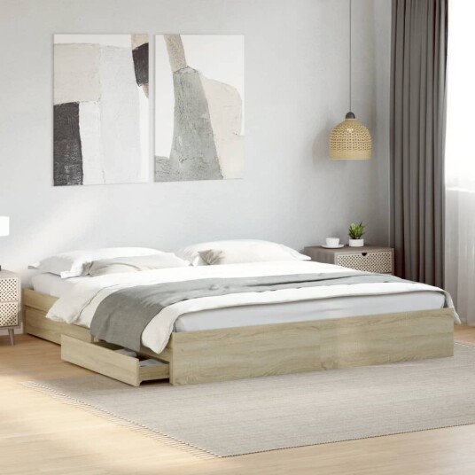 Sengeramme med skuffer sonoma eik 200x200 cm konstruert tre 8721102622847