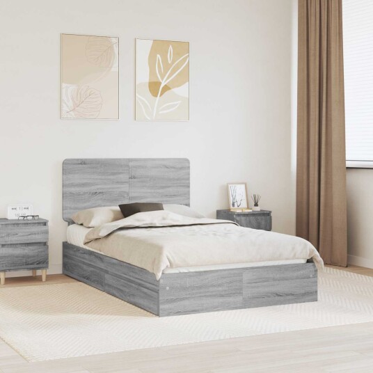 Seng med Oppbevaring Grå Sonoma 135 x 190 cm Konstruert tre