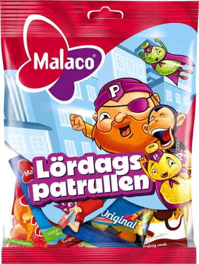 Malaco Lördagspatrullen Pose med Forskjellig Godteri 150 gram