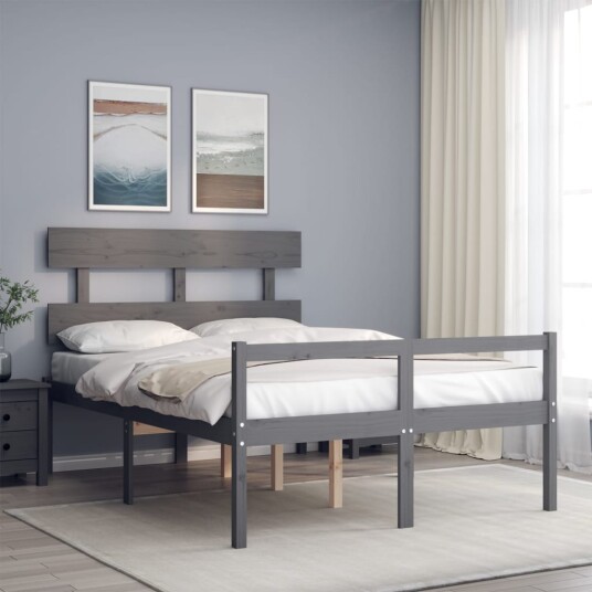 vidaXL Sengeramme med hodegavl grå 4FT6 double heltre