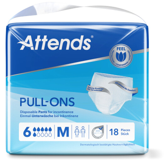 Attends Pull-ons 6 buksebleie, Medium, 18 stk.