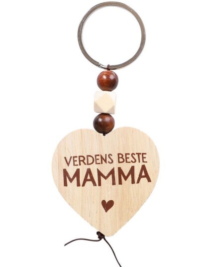 Nøkkelring med Trehjerte og Perler Verdens Beste Mamma