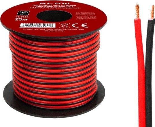 Blåsekabel 73 344# Høyttalerkabel 2X1,00Mm Svart Rød 25M