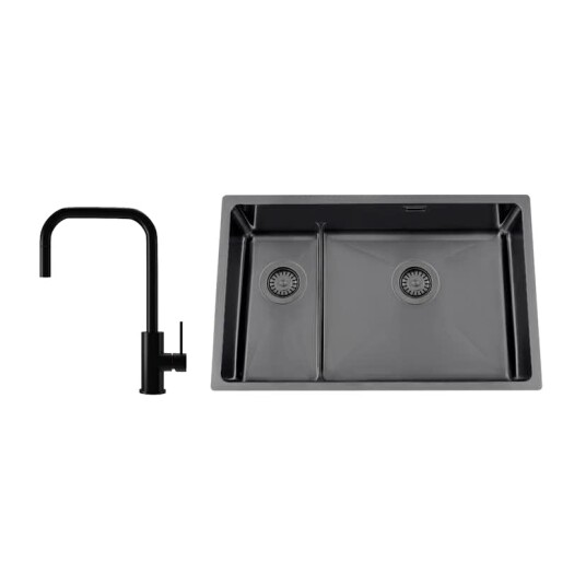 Kjøkkenvask Nordic Tech Titan 73 KHX Nickel med Kjøkkenbatteri Steel Accent Square D