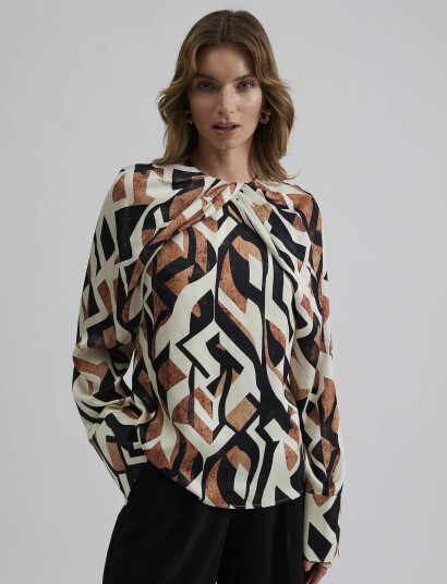 Malina Evie Pleated Neckline Blouse - Multi/patterned - XS x 63