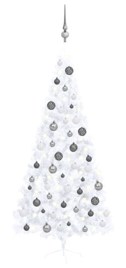 vidaXL Kunstig juletre halvt med lysdioder og kuler 210 cm hvit