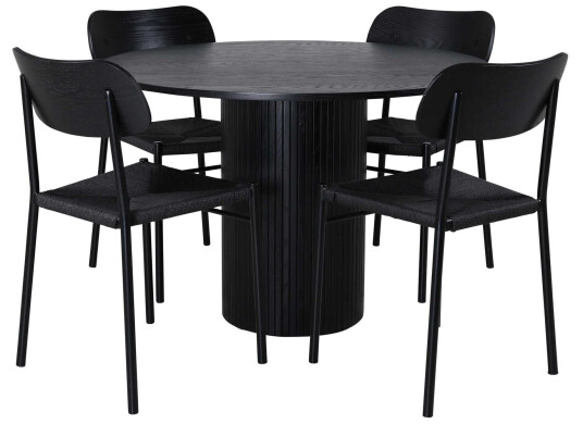 Venture Design Bianca & Polly spisegruppe Svart/svart 4 stoler & bord 110 cm