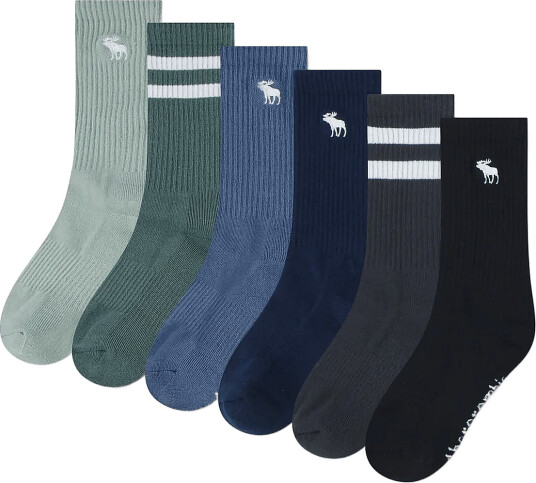 Abercrombie Kids 6W 6Pk Crew Sock   Multi/patterned   37.5 40