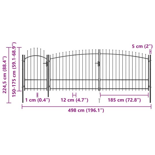  Gjerdeport med spydtopp 5x2,25 m svart