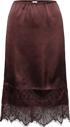 ONLY Carmakoma Carindona Midi Lace Satin Skirt Wvn   Brown   50