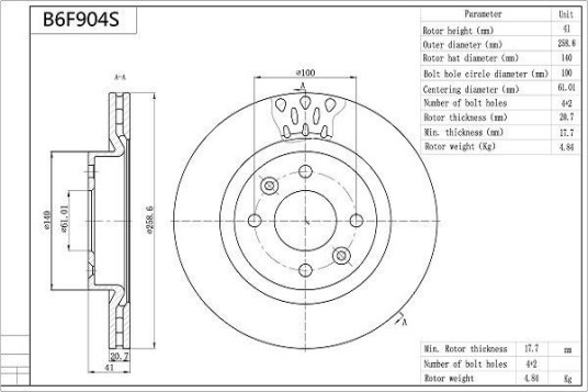 Bremseskive AISIN B6F904S Bremseskive AISIN B6F904S