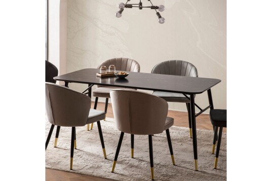 Spisebord Wohnling Moderne stil MDF med metallben med gulldetaljer Marmor Svart 140x80 cMarmor Svart 140x80 cm