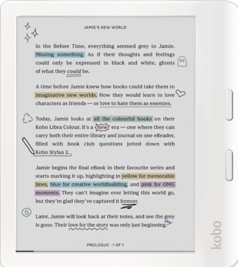 Kobo Libra Colour 7" E Ink Lesebrett med Wi-Fi og Bluetooth Hvit Kobo Libra Colour 7" E Ink Lesebrett med Wi-Fi og Bluetooth Hvit