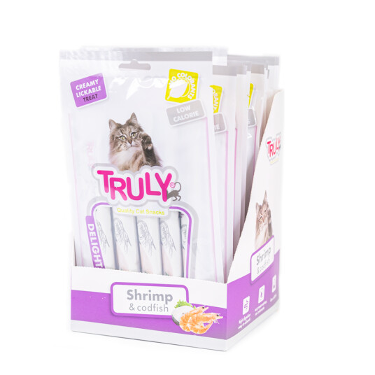 Truly 12 X 5Pcs Cat Creamy Lickable Shrimp & Codfish Total 840G Truly 12 X 5Pcs Cat Creamy Lickable Shrimp & Codfish Total 840G