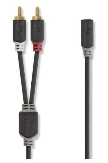 Nedis Stereo lydkabel | 2x RCA Han | 3.5 mm Hun | Gull belagt | 1.00 m | Rund | Antrasitt | Boks
