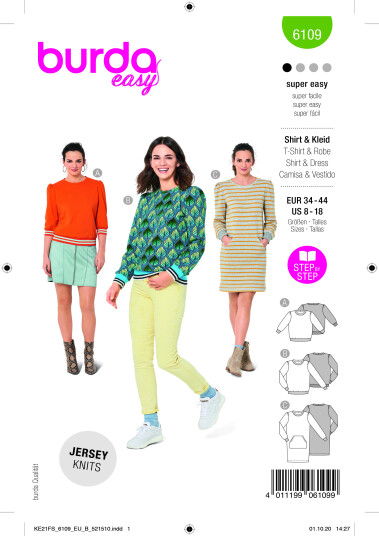 Burda 6109 - Kjole & Genser EUR: 34-44, US: 8-18