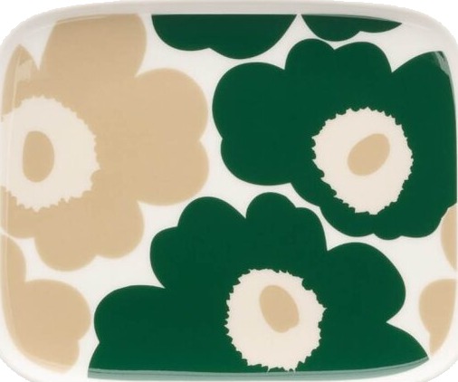 Marimekko Oiva Unikko asjett 15x12 cm hvit/beige/grønn