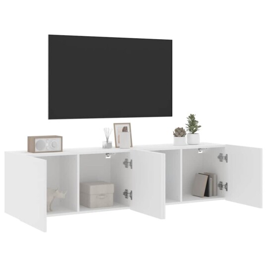 vidaXL Veggmonterte TV-benker 2 stk hvit 80x30x41 cm 8721012255371 vidaXL Veggmonterte TV-benker 2 stk hvit 80x30x41 cm 8721012255371