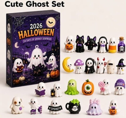Halloween Adventskalender 2026 Overraskelse 24 dagers nedtelling blindbokssett med minifigurer hjemsøkt husdekor gave til festdekorasjon stil B