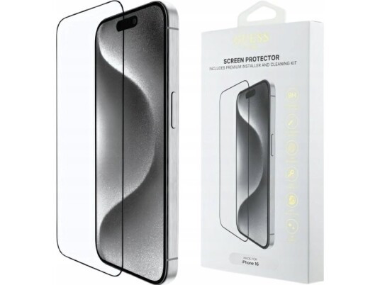 Guess 2,5D Skjermbeskytter for iPhone 16 Pro Max - Herdeglass med Svart Kant