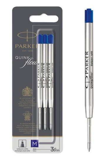 Parker Ballpoint Pen Refills | Medium Point | Blue QUINKflow Ink | 3 Count Parker Ballpoint Pen Refills | Medium Point | Blue QUINKflow Ink | 3 Count