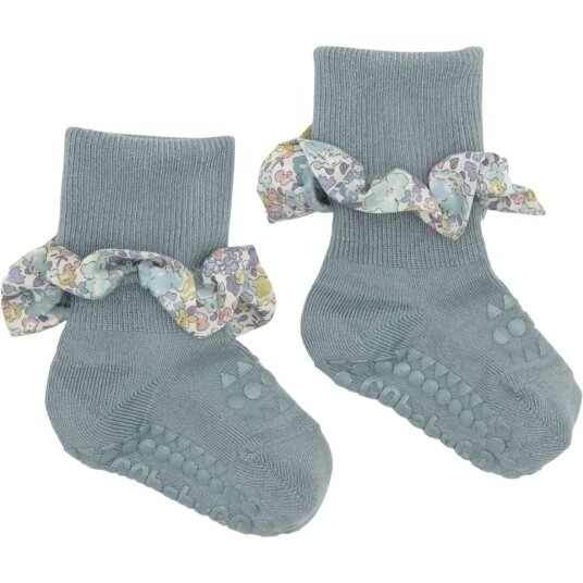 Gobabygo Dusty Blue / Michelle Purple Non-slip Strømper Bambus / Liberty 2-3 år