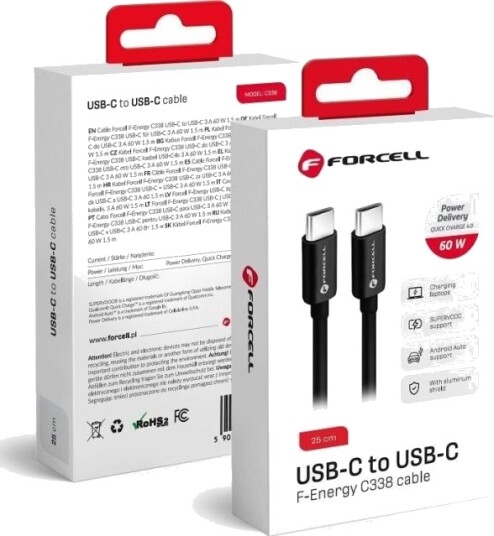 Forcell Usb-C Til Usb-C-Kabel 0,25 M Svart