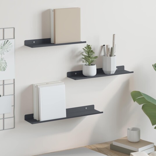 vidaXL Flytende hylle Veggmontert 3 pcs Antrasitt 40 x 9 x 2,5 cm Stål