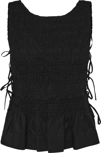 Ganni Cotton Poplin Smock Tie String Top Black 34