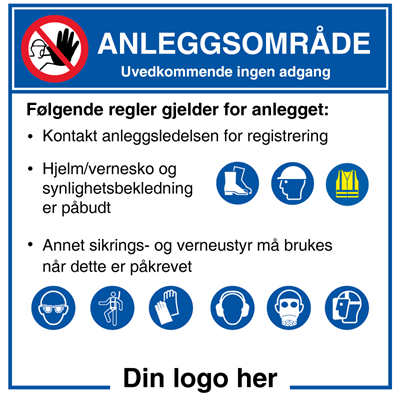 Jo Safety HMS Byggeplasskilt: Anleggsområde med/ uten logo 950 x mm 6301007RD