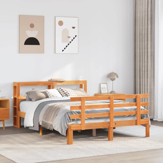 Sengeramme med hodegavl voksbrun 140x200 cm heltre furu 3306130